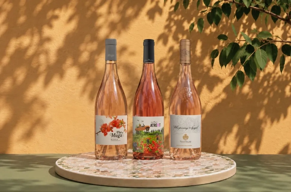 Garrafas de vinho rosé para a primavera