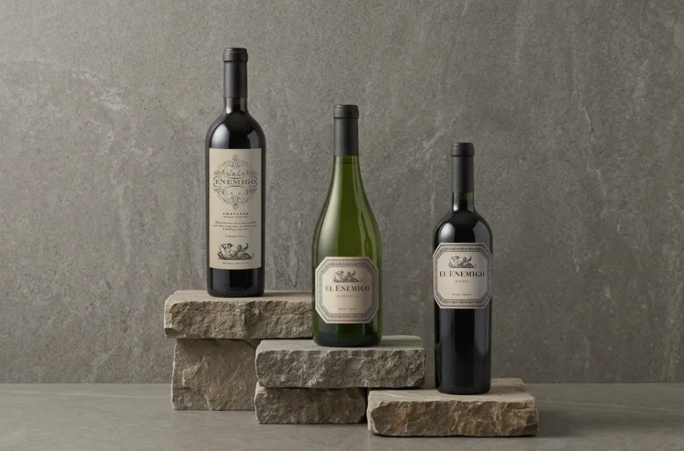 Garrafas de vinho da adega Aleanna