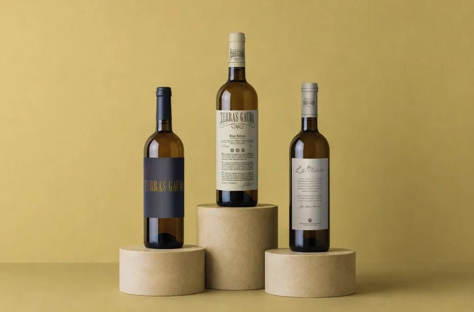 Garrafas de vinho da adega Terras Gauda