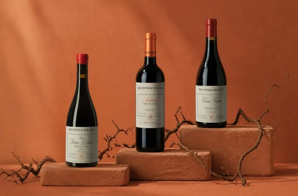 Garrafas de vinho da adega Hacienda Solano