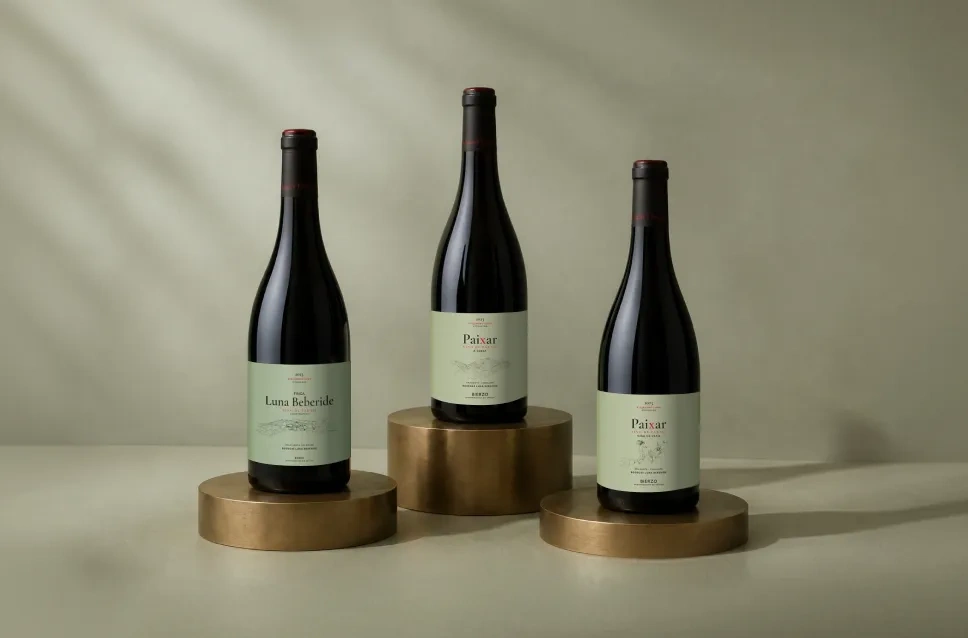 Garrafas de vinho da adega Luna Beberide