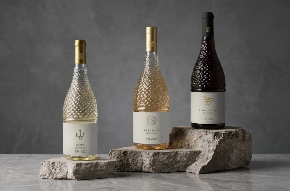 Garrafas de vinho da adega Masseria Tagaro