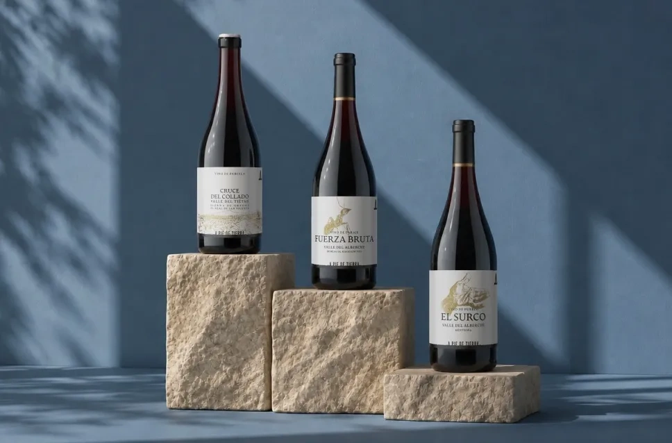 Garrafas de vinho da adega A Pie de Tierra