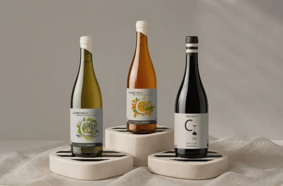 Garrafas de vinho da adega Carchelo