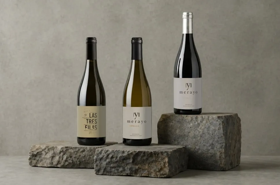 Garrafas de vinho da adega Merayo