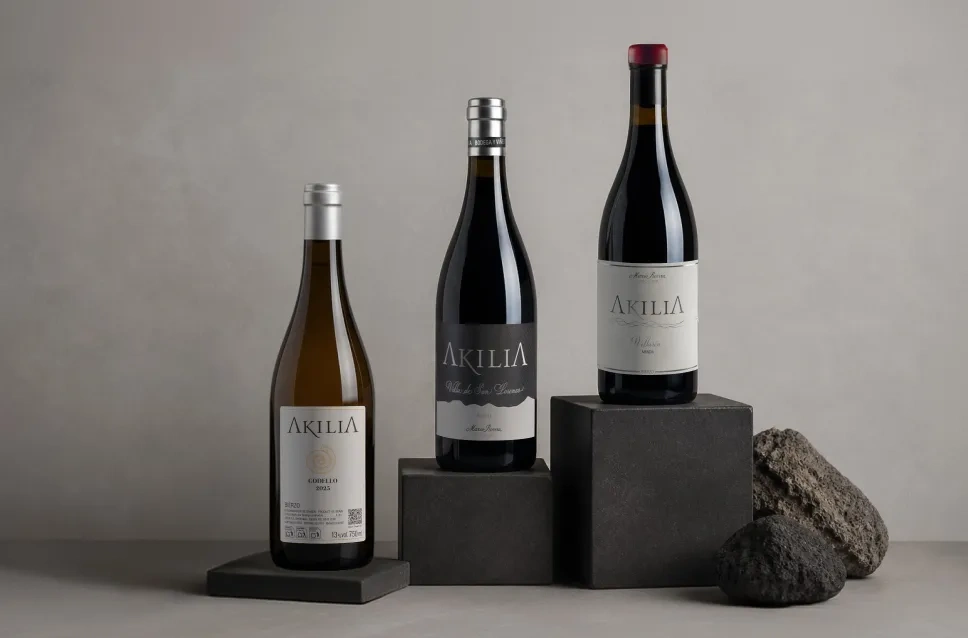Garrafas de vinho da adega Akilia