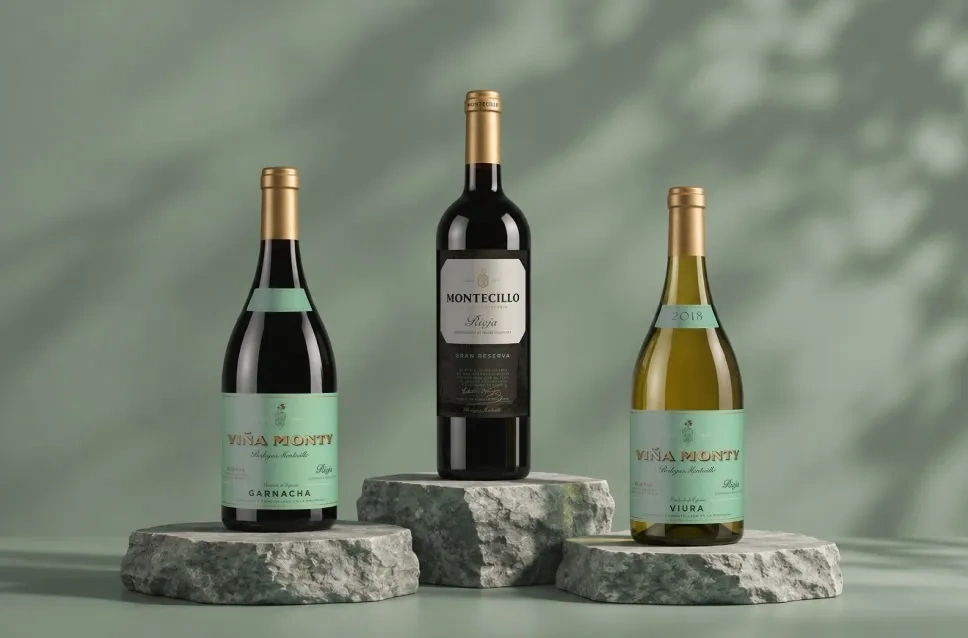 Garrafas de vinho da adega Montecillo