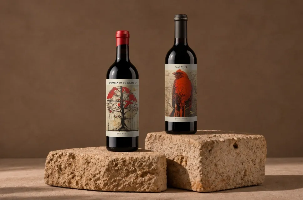Garrafas de vinho da adega Dominio de Elbio