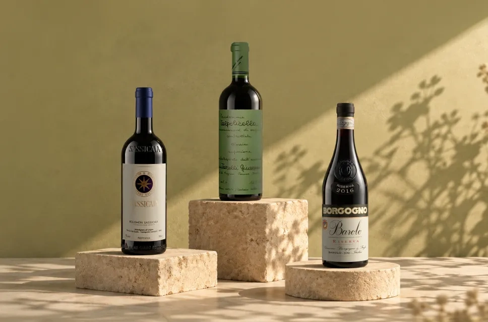 Garrafas de vinho da Itália