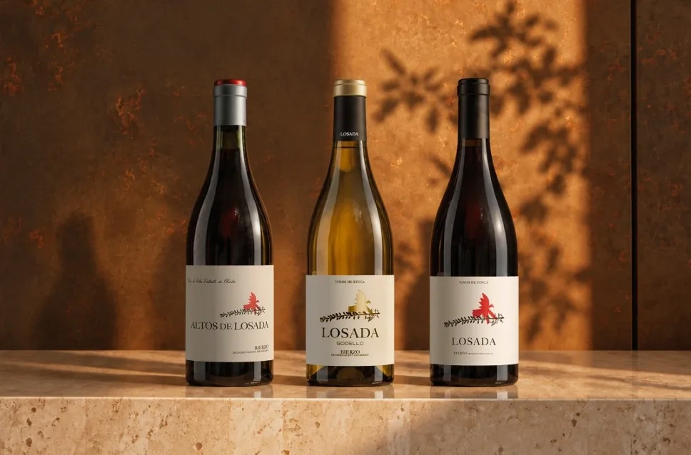 Garrafas de vinho da adega Losada