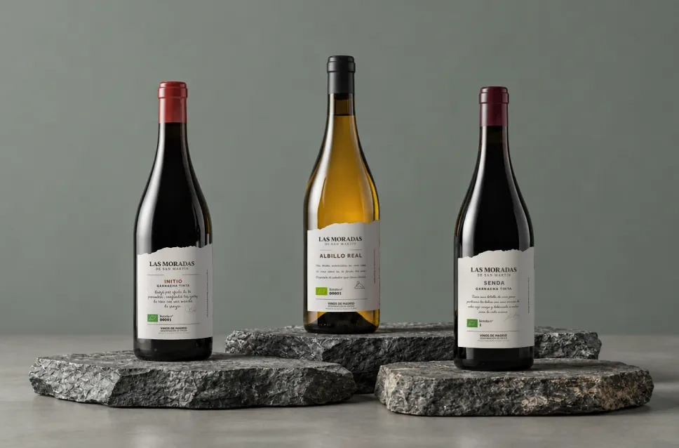 Garrafas de vinho da adega Las Moradas de San Martín