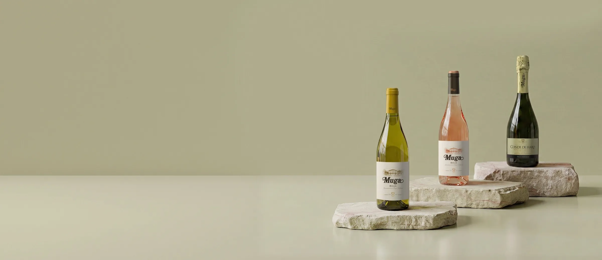 Garrafas de vinho da adega Muga