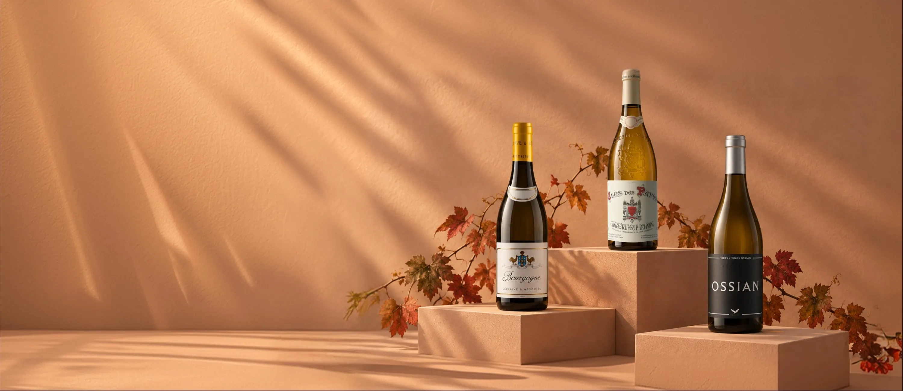 Garrafas de vinho branco para o outono