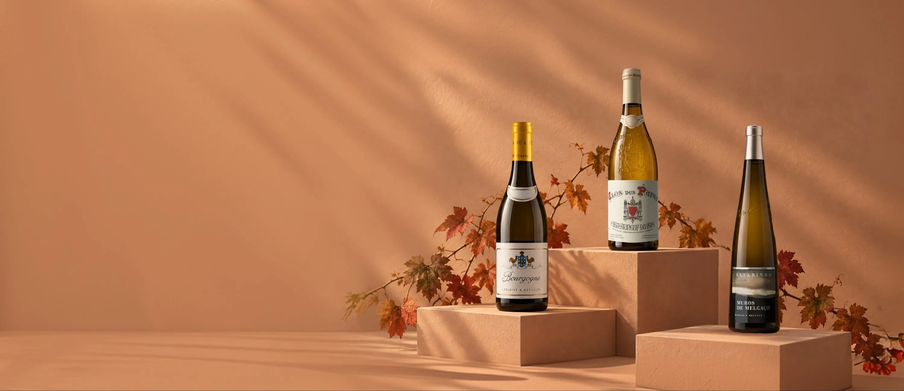 Garrafas de vinho branco para o outono