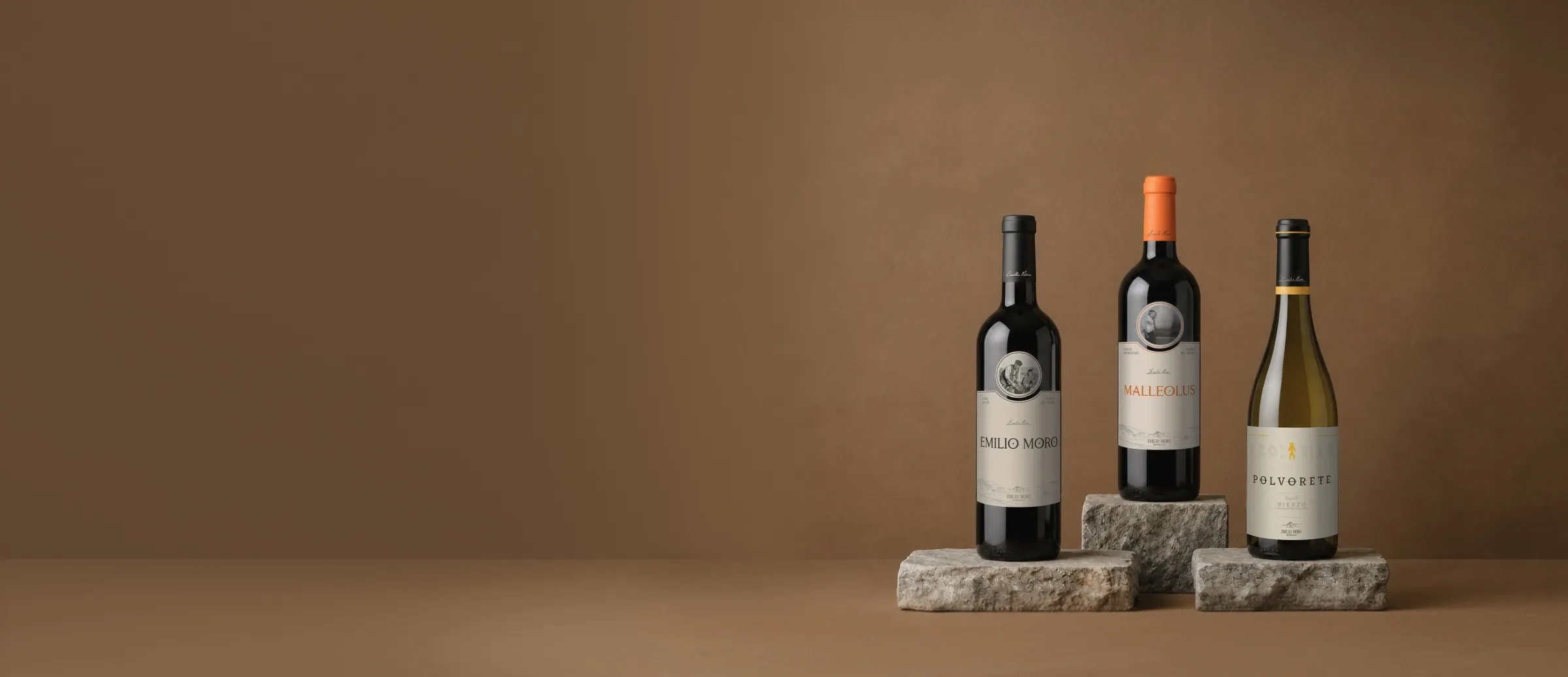 Garrafas de vinho da adega Emilio Moro