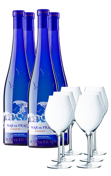 Produto: Mar de Frades albariño 2025 (x4) com 6 copos Zéfiro