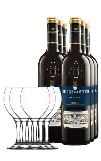 Pack Marqués de la Concordia Reserva 2014 (x6) con 6 copas