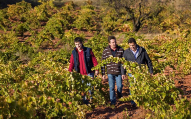 Los responsables de la bodega, en su viñedo