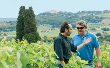 Gregory y François con el viñedo en flor