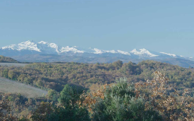 Paisaje con el Pirineo al fondo